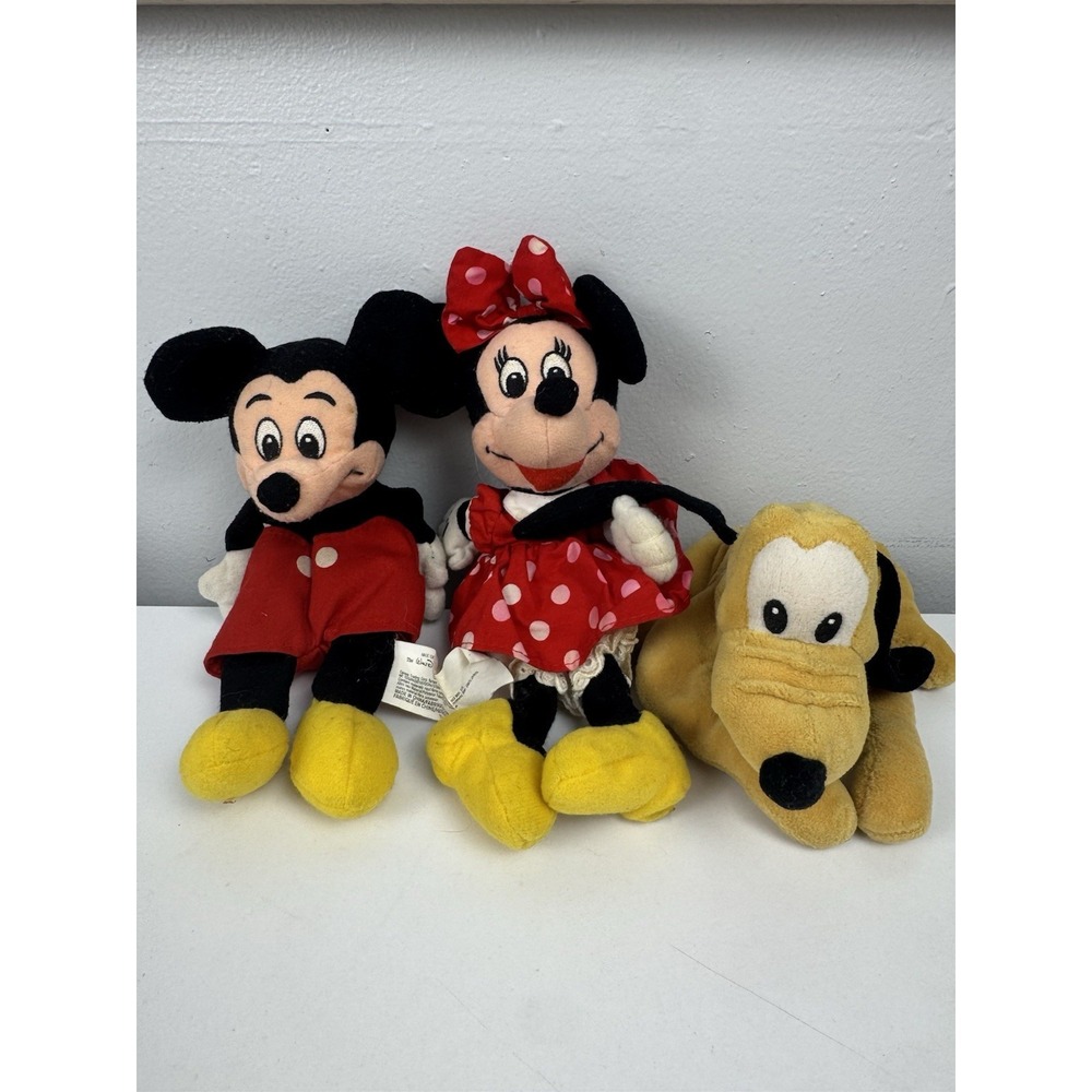 Y2K 90s Disney Store Mickey‎ Minnie Pluto Plush Lot Nostalgic Collectibles
